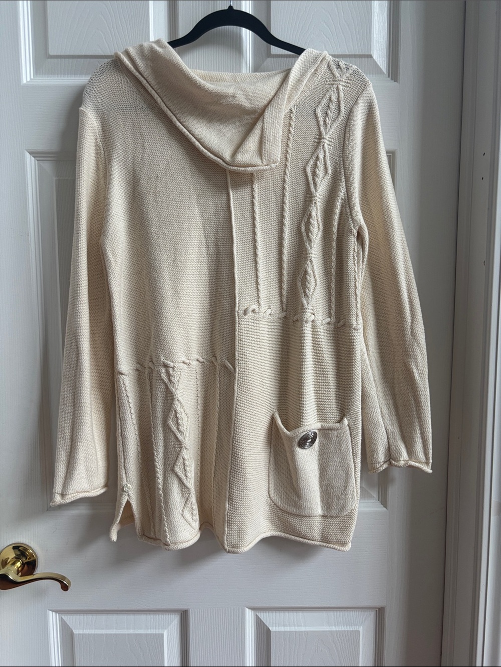 Cream Half-Hooded Knit Sweater Cardigan
